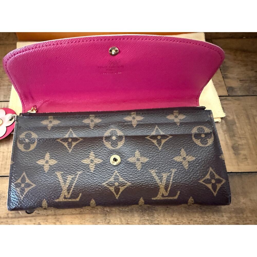 Louis Vuitton Wallet Womens Brown Monogram Canvas Pink Flower Wristlet France - Picture 15 of 16
